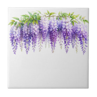 Elegante lila Wasserfarbe Wisteria blaue Blumen Fliese