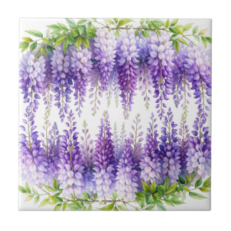 Elegante lila Wasserfarbe Wisteria blaue Blumen Fliese