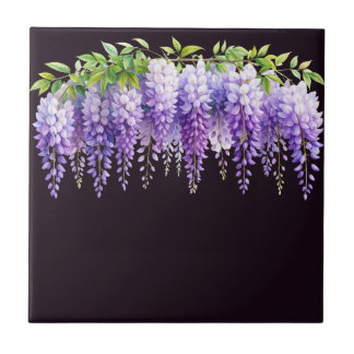 Elegante lila Wasserfarbe Wisteria blaue Blumen Fliese