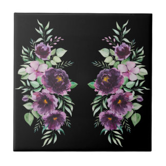 Elegante lila Wasserfarbe Wisteria floral schwarz Fliese