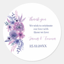 Elegante Lila Wasserfarben Blume Custom Wedding Runder Aufkleber