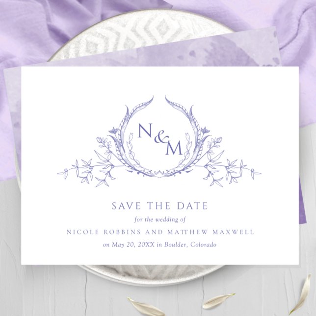 Elegante Lila Wasserfarbenmonogramm-Hochzeit Save The Date (Von Creator hochgeladen)