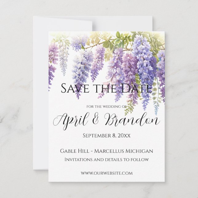 Elegante, lila Wasserfarbenwisteria Save The Date (Vorderseite)
