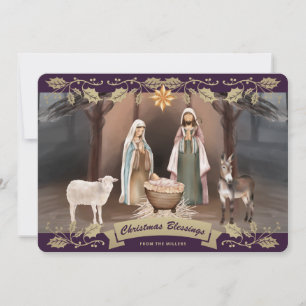 Elegante lila Weihnachtskrippe christliche Weihnac Feiertagskarte