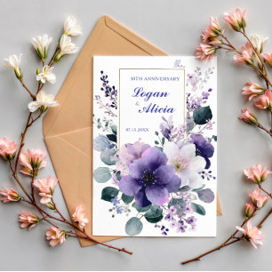 Elegante lila weiße Blumen goldener Rahmen Aquarel Einladung