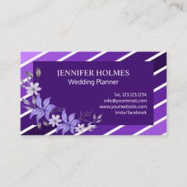 Elegante Lila White Stripes Floral Business Card Visitenkarte