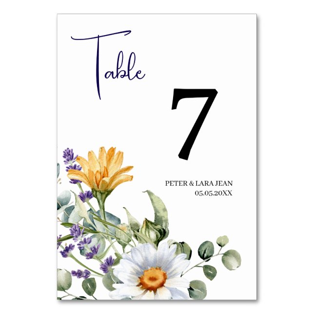 Elegante Lila Wildblume Hochzeit Tischnummer (Vorderseite)