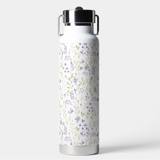 Elegante lila Wildblume Trinkflasche (Vorderseite)