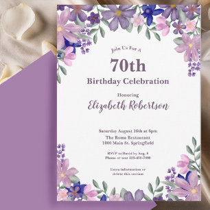 Elegante lila Wildblumen Frauen 70. Geburtstag Einladung