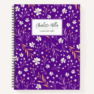 Elegante lila Wildblumen personalisierter Name Notizbuch