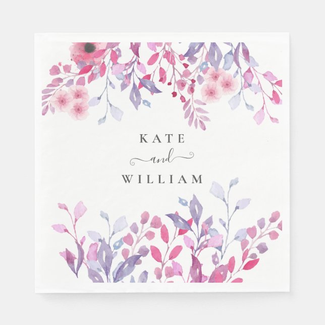 Elegante Lila Wildblumen Serviette (Vorderseite)