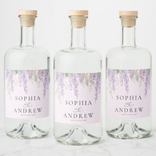 Elegante Lila Wisteria Blume Hochzeit Alkoholflaschenetikett