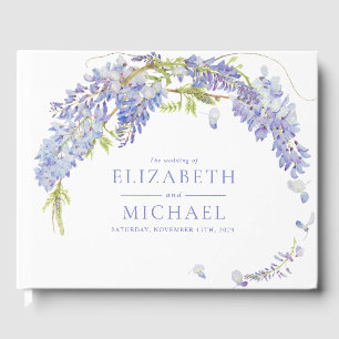 Elegante Lila Wisteria Botanical Script Wedding Gästebuch