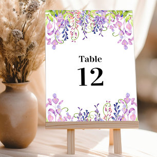 Elegante lila Wisteria-Tischnummernkarte Tischnummer
