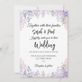 Elegante lila Wisterienblüten Hochzeit Einladung