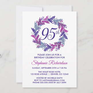 Elegante Lila Wreath 95. Geburtstagsparty Einladung