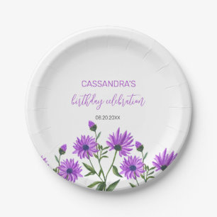 Elegante Lila Xeranthemum Floral Geburtstagsparty Pappteller