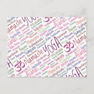 Elegante Lila Yoga-Positionen Word Cloud-Muster Postkarte