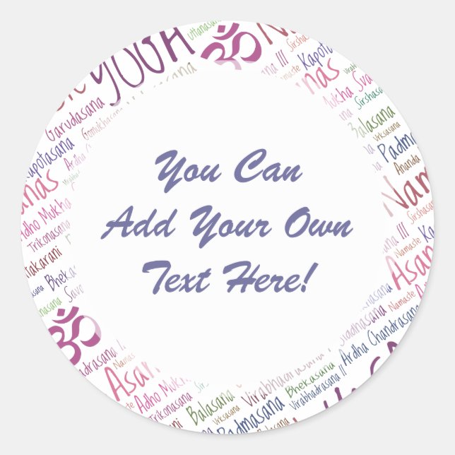 Elegante Lila Yoga-Positionen Word Cloud-Muster Runder Aufkleber (Vorderseite)