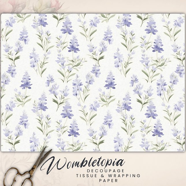 Elegante Lilac Blume Blau-Weiß-Blumendekoupage Seidenpapier (Von Creator hochgeladen)
