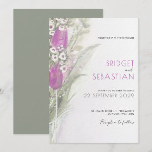 Elegante Lilac Blumen & Salbei Hochzeit Einladung