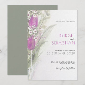 Elegante Lilac Blumen & Salbei Hochzeit Einladung