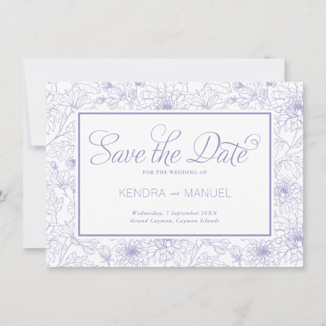Elegante Lilac Lila Blumentoilette Hochzeit Save The Date (Vorderseite)