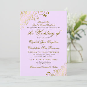 Elegante Lilac Lila & Gold Classic feierliche Hoch Einladung