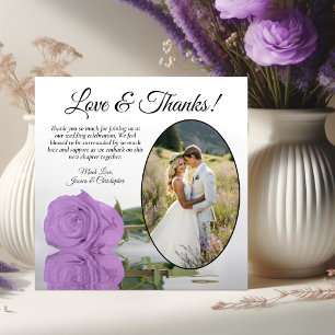 Elegante Lilac Lila Rose mit Oval Foto Hochzeit Dankeskarte