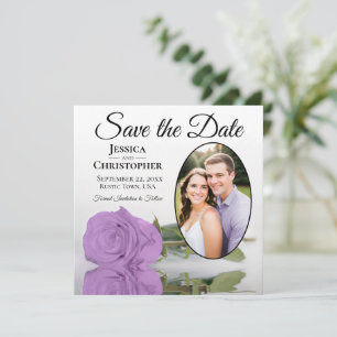 Elegante Lilac Lila Rose & Oval Foto Hochzeit Save The Date