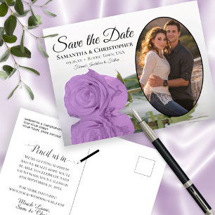 Elegante Lilac Lila Rose Oval Foto Save the Date Ankündigungspostkarte