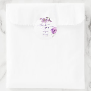 Elegante Lilac Lila Wasserfarbenhochzeit Runder Aufkleber