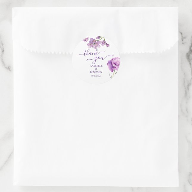Elegante Lilac Lila Wasserfarbenhochzeit Runder Aufkleber (Tasche)