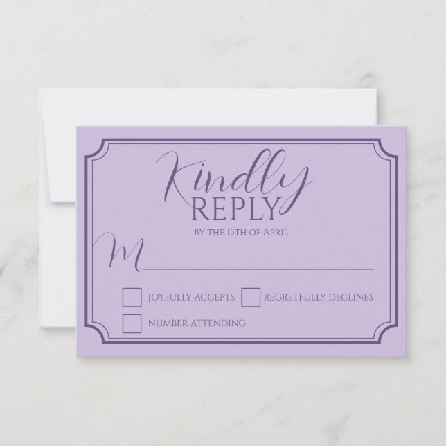 Elegante Lilac Script Wdding Response Card RSVP Karte (Vorderseite)