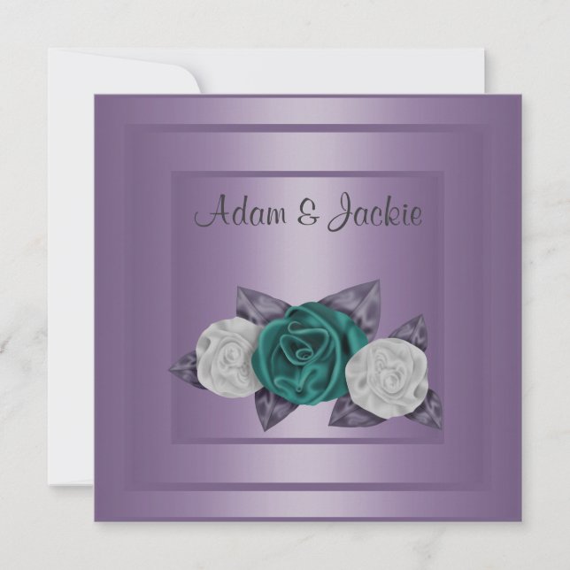 ELEGANTE LILAC TRIPLE ROSE WEDING INVITATION EINLADUNG (Vorderseite)