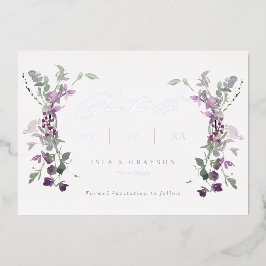 Elegante Lilac-Wildblumen, die das Datum speichern Folieneinladung