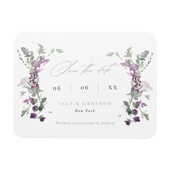 Elegante Lilac-Wildblumen, die das Datum speichern Magnet (Horizontal)