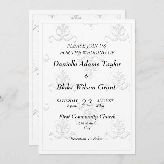 Elegante Lilie Black & White Wedding Einladung (Vorne/Hinten)