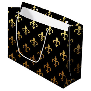 elegante Lilie Muster Schwarz-Gold-Party-Tasche Große Geschenktüte