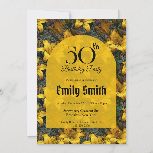 Elegante Lilien Akzent Überraschungsgeburtstag Einladung (Vorderseite)