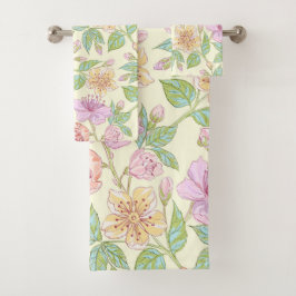 Elegante Lilien-Vintage Pastellblumenbad-Tücher Badhandtuch Set