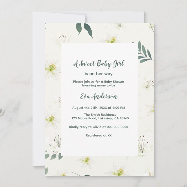 Elegante Lily Baby Shower Einladung (Vorderseite)