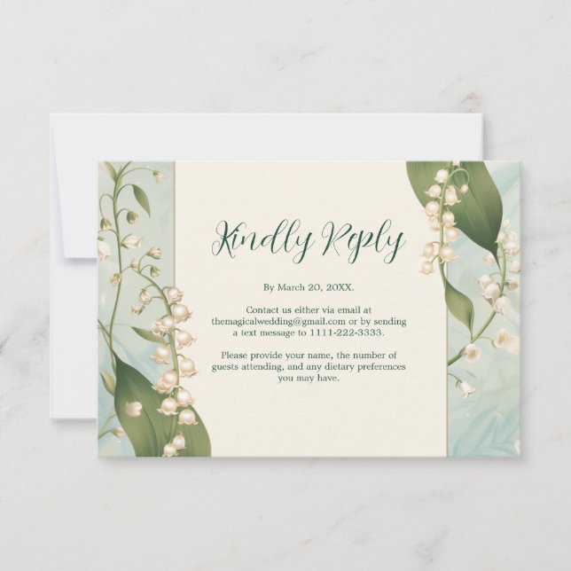 Elegante Lily of the Valle Floral Wedding Horiz RSVP Karte (Vorderseite)
