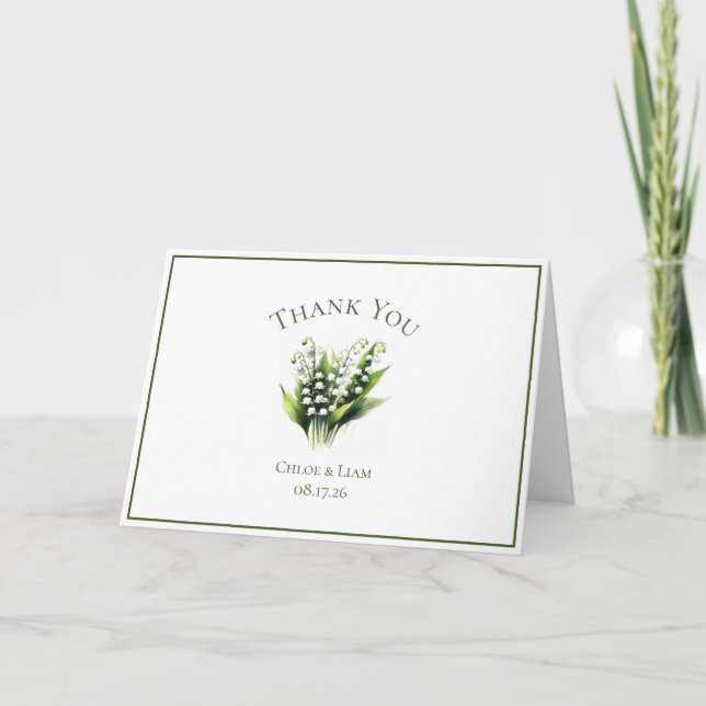 Elegante Lily of the Valley Blume Wedding Dankeskarte (Vorderseite)