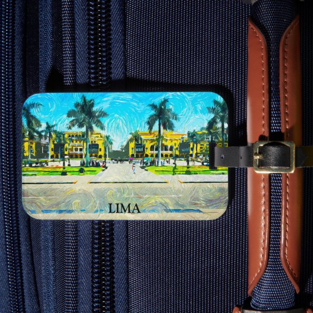 Elegante Lima Peru Öl Paint Vintage Reise Gepäckanhänger (Vorderseite Insitu 4)