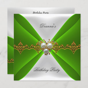 Elegante Lime Green Geburtstag Gold Jewel White Si Einladung