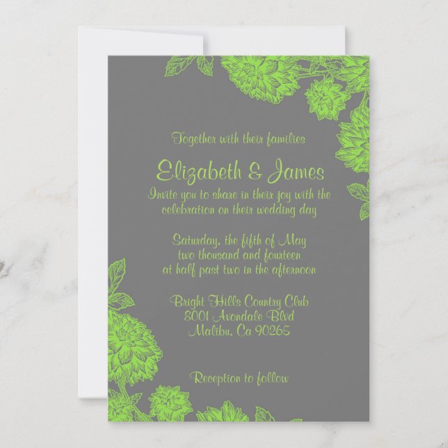 Elegante Lime Green Wedding Einladungen (Vorderseite)