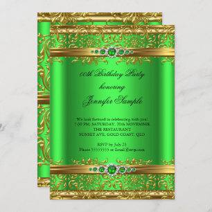Elegante Limette Green Gold Damask Diamond Geburts Einladung