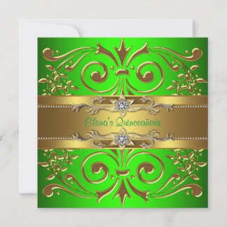 Elegante Limettengrün und Gold Quinceanera Einladu Einladung