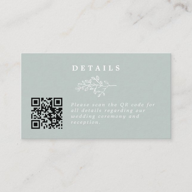 Elegante Line Art Leaf Sage Wedding QR Code Detail Begleitkarte (Vorderseite)